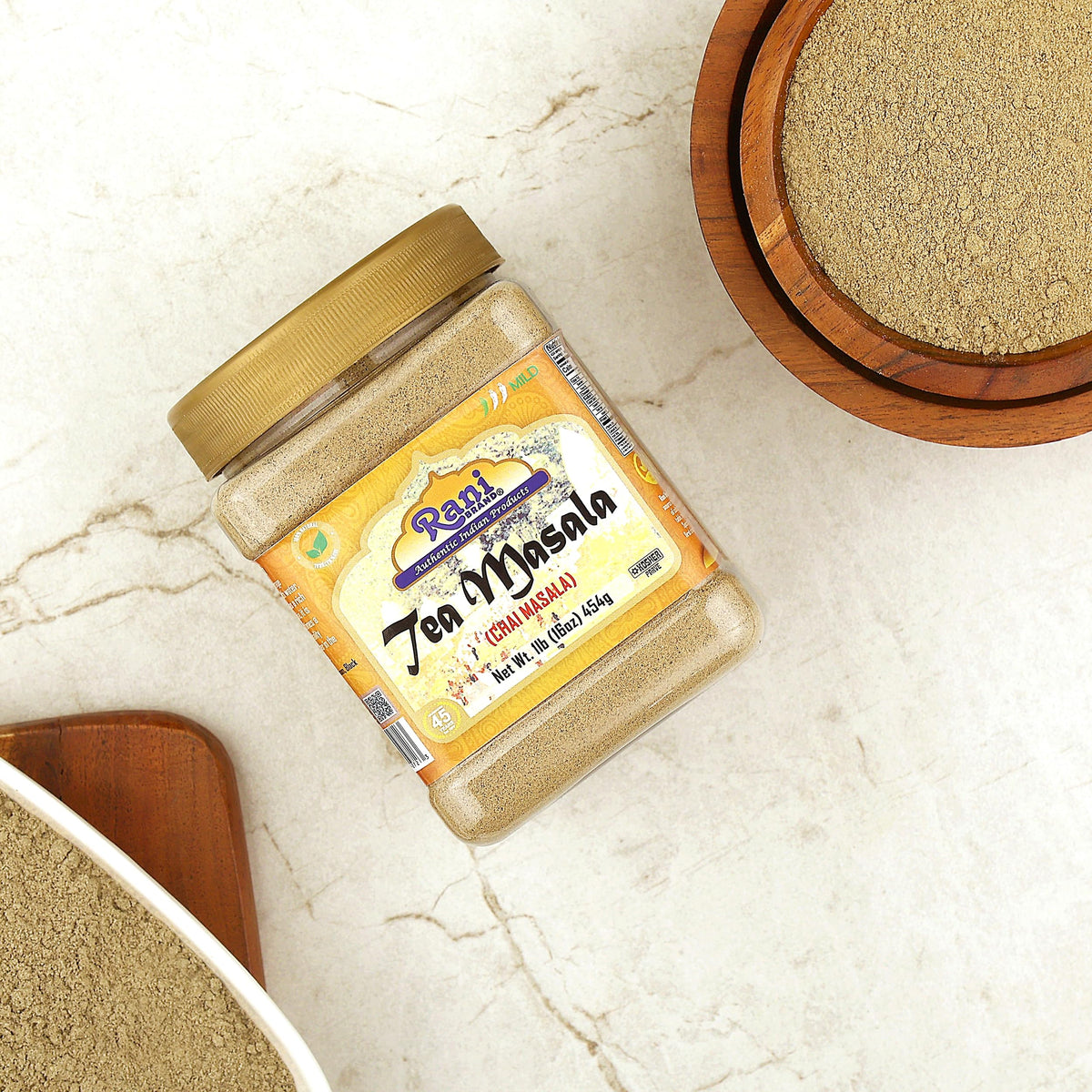 Rani Tea Masala label close-up showing authentic Indian spices.