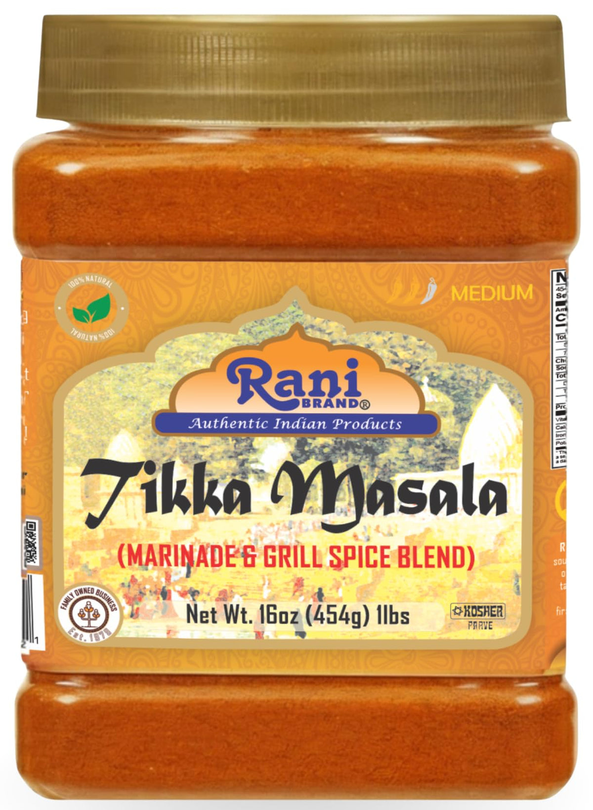 Rani Tikka Masala spice blend in jar for authentic curry flavor.