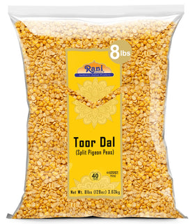 Rani Toor Dal bulk 8lb pack ideal for bulk cooking and pantry organization.