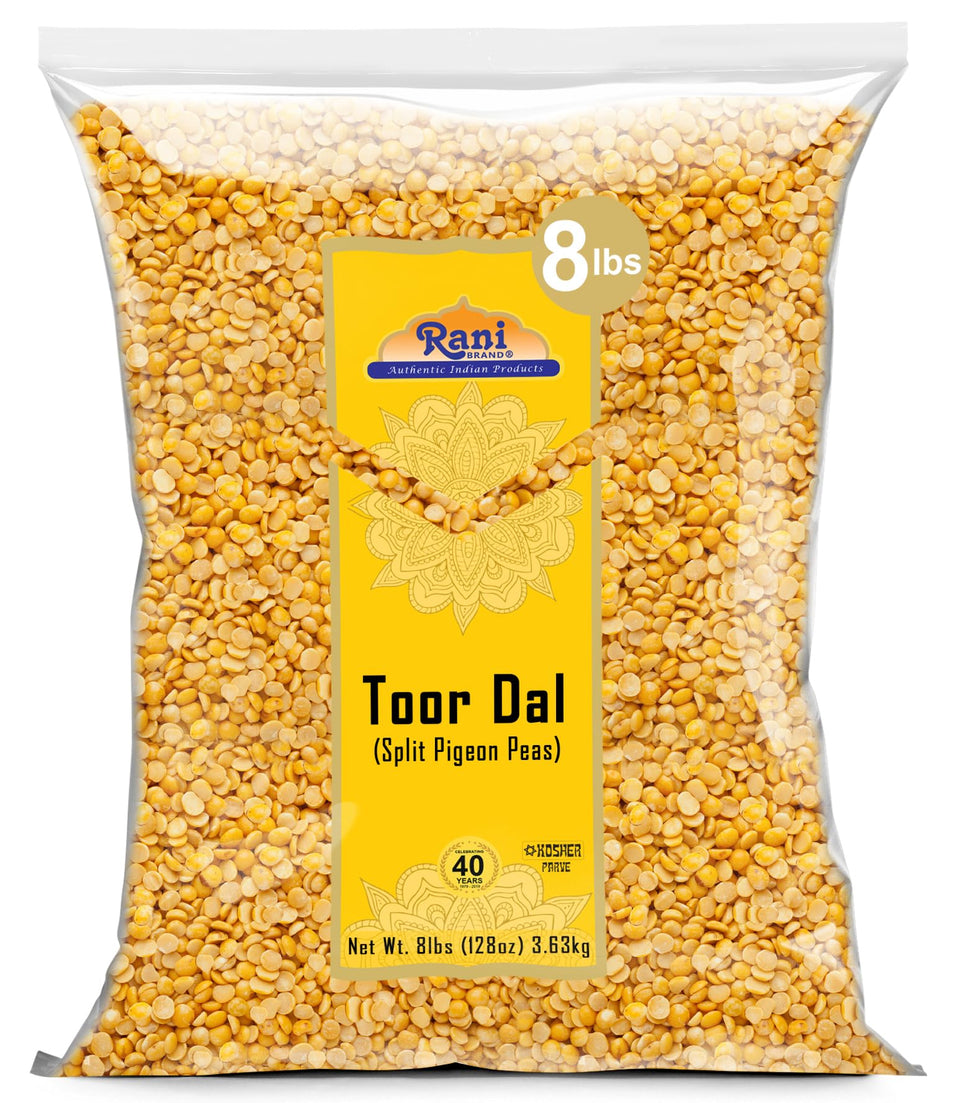 Rani Toor Dal bulk 8lb pack ideal for bulk cooking and pantry organization.