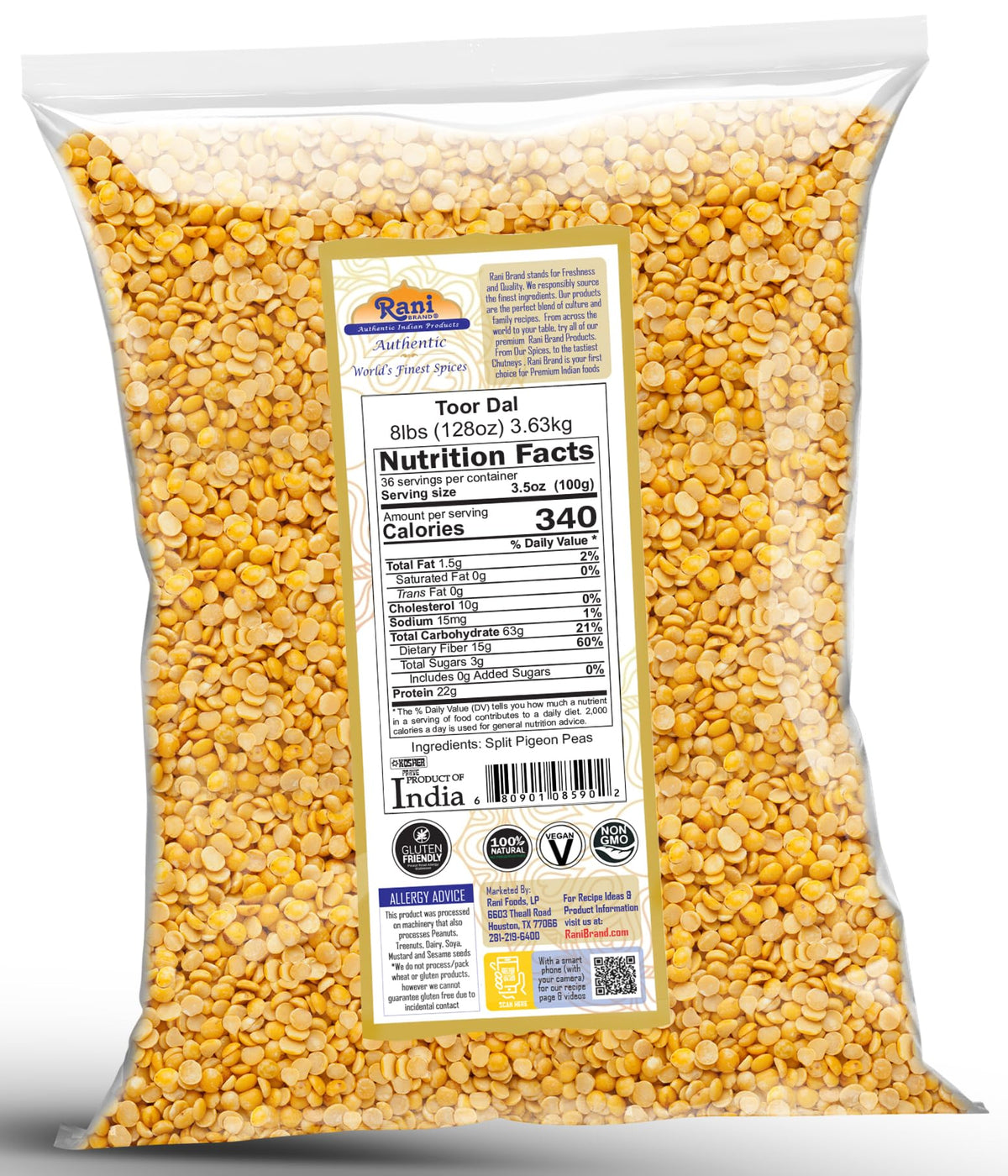 Rani Toor Dal Indian origin pulses add authentic flavor and texture.