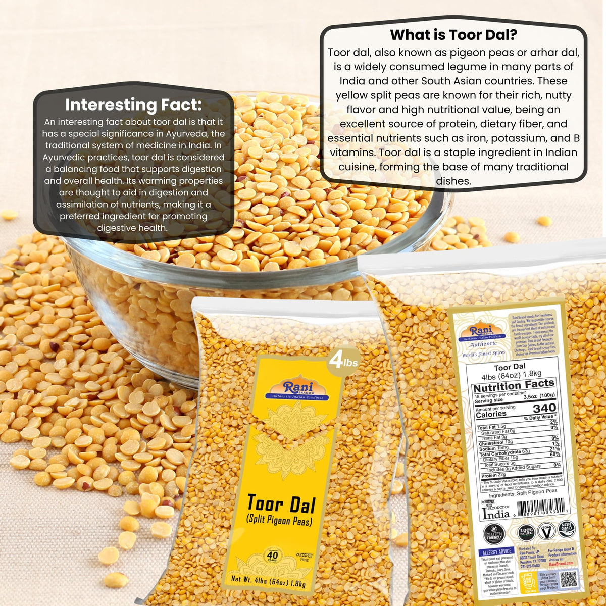 Rani Toor Dal measuring cup image suggests easy portioning for recipes.