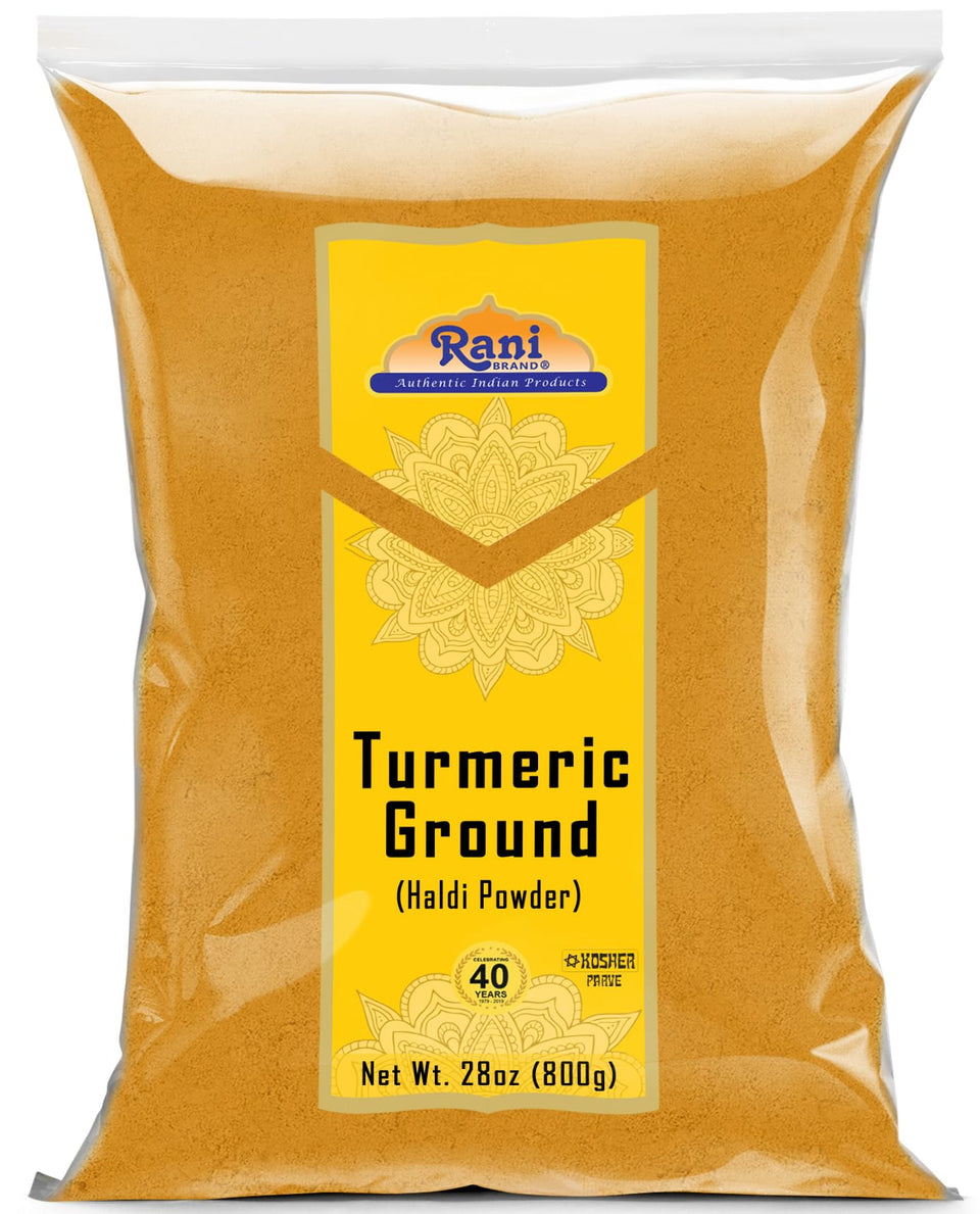Rani Turmeric ground root jar showcases vibrant color for curries.
