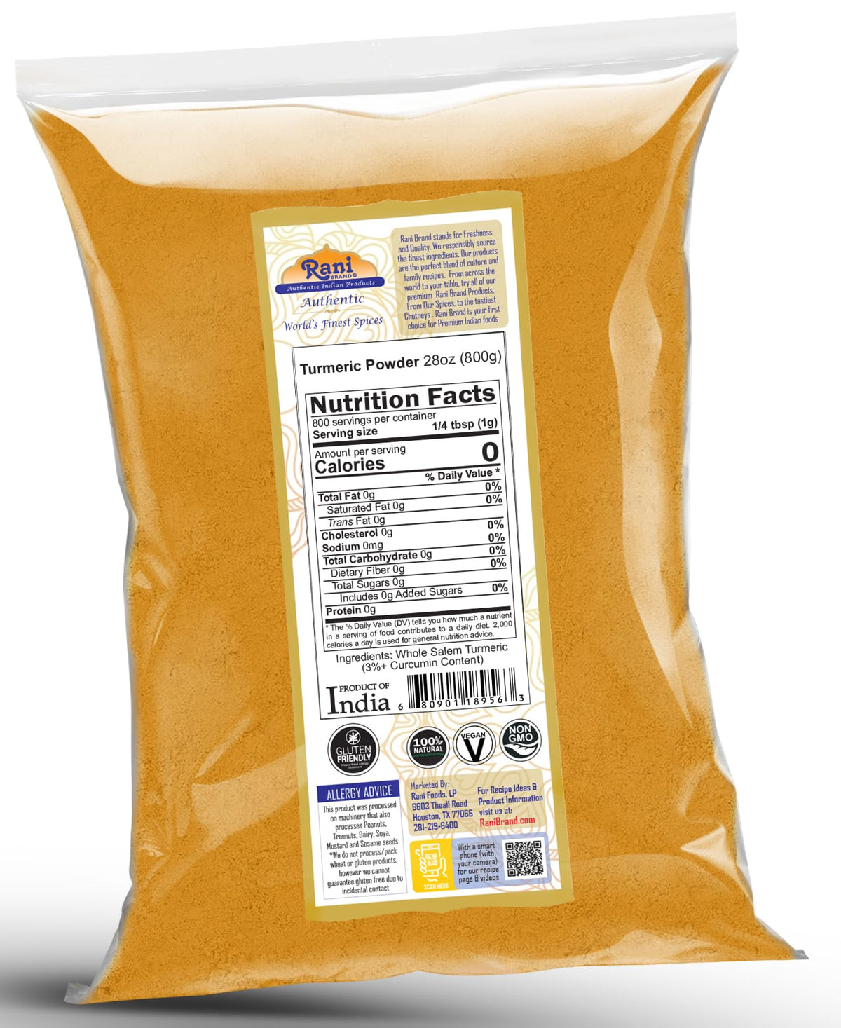 Rani turmeric kosher non-GMO seal implies clean ingredients.