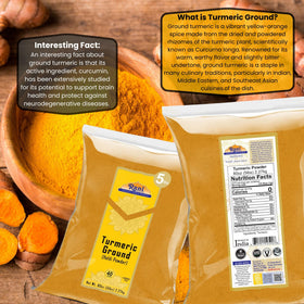 Rani Turmeric Root Powder golden color in bowl, ideal for curries