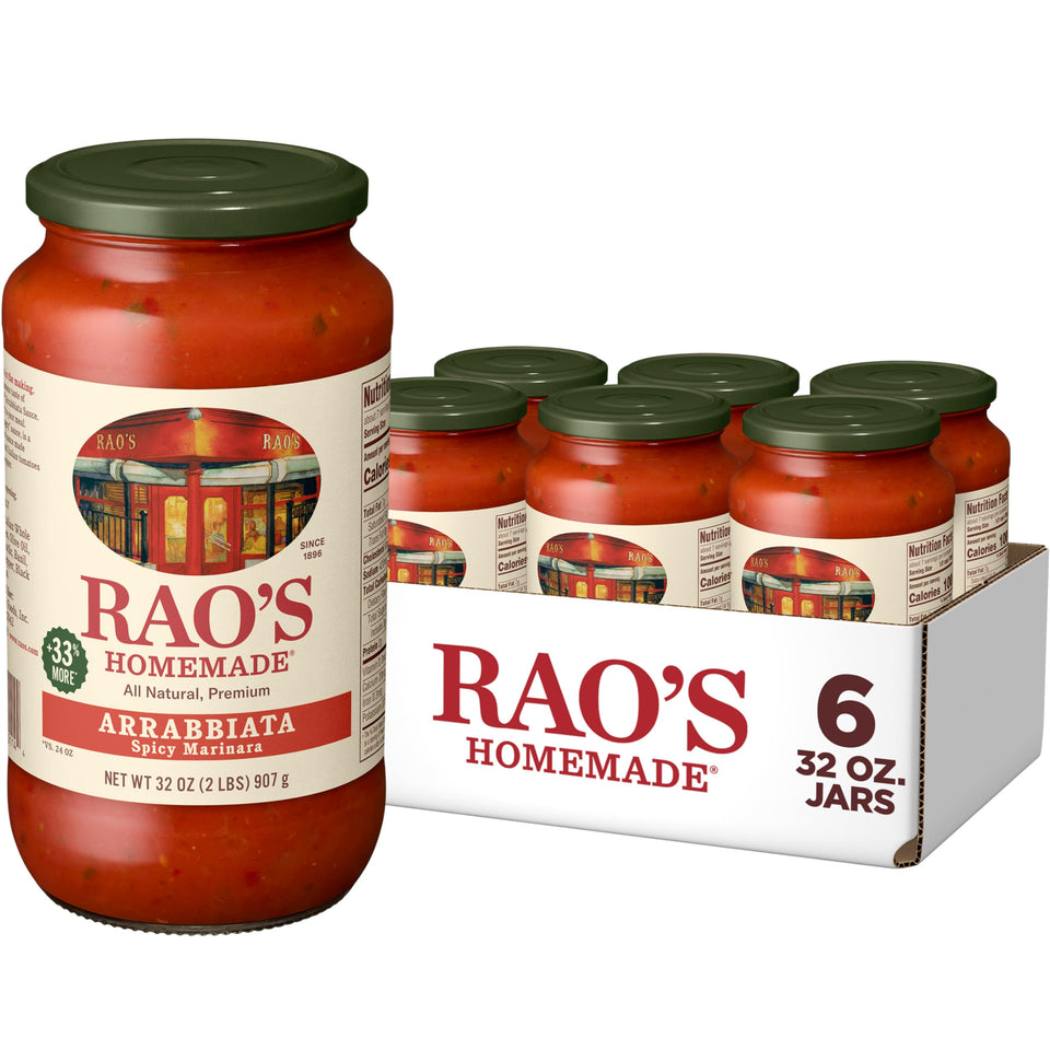 Rao's Homemade Arrabbiata sauce with Italian tomatoes in a jar for rich flavor