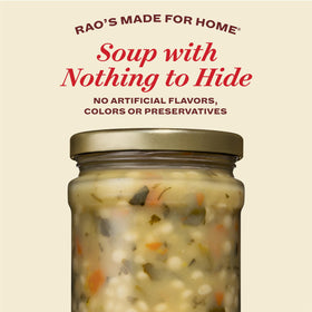 Rao's soup in a bowl with spoon, inviting aroma and hearty texture.