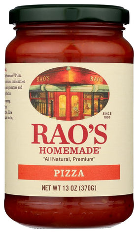 Rao's Homemade Pizza Sauce bottle showing rich tomatoes for authentic flavor