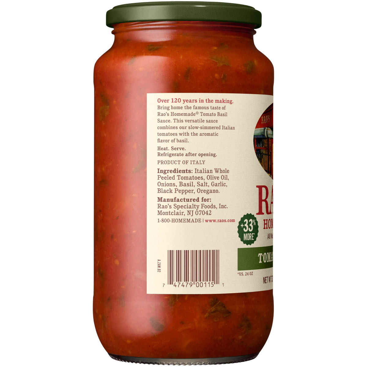 Raos label close-up highlighting natural ingredients and no added sugar.