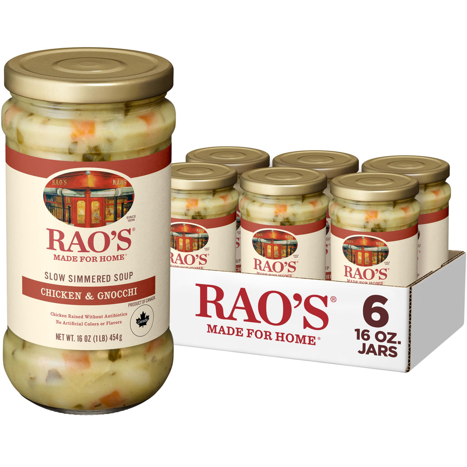 Rao’s Made For Home Chicken & Gnocchi Soup in a bowl, ready to enjoy.