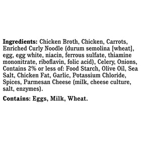Rao's Made For Home Chicken Noodle Soup close-up on ingredients with chicken and vegetables.