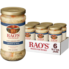 Rao's Made For Home Chicken and Orzo Soup bowl with hearty vegetables in savory broth