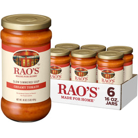 Rao's Made For Home Creamy Tomato Soup can front, ready to heat for a quick meal.