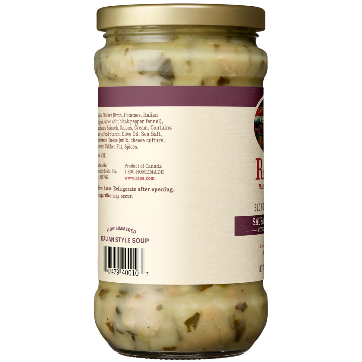 Rao’s Made For Home Sausage and Potato Soup spinach and beans highlight hearty texture for bowls