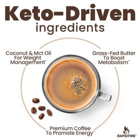 Rapid Fire Keto Coffee pouring hot water into cup for quick morning ritual.