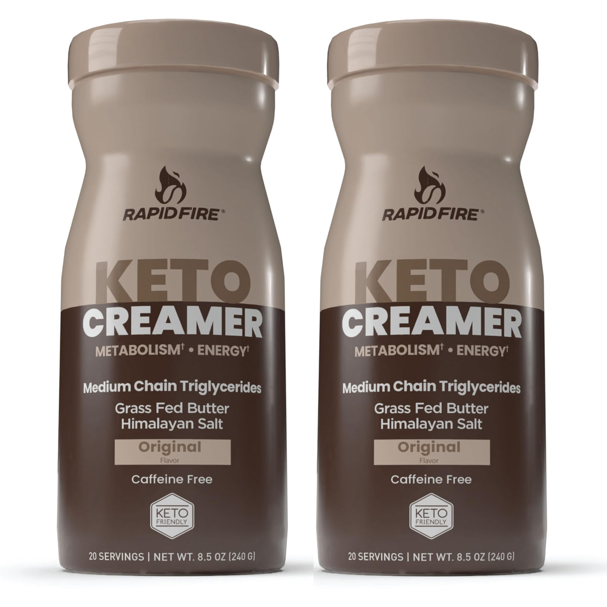 Rapid Fire Keto Creamer 2-pack bottles ready for keto coffee fuel.