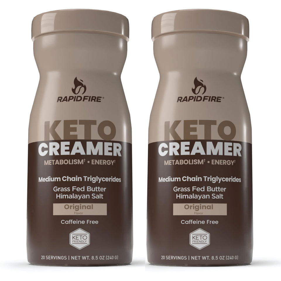 Rapid Fire Keto Creamer 2-pack bottles ready for keto coffee fuel.