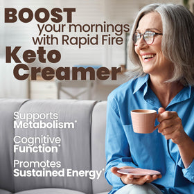 Rapid Fire Keto Creamer grass-fed butter swirl enriches coffee texture.