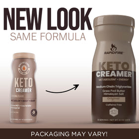 Rapid Fire Ketogenic Creamer poured into mug for keto friendly beverage