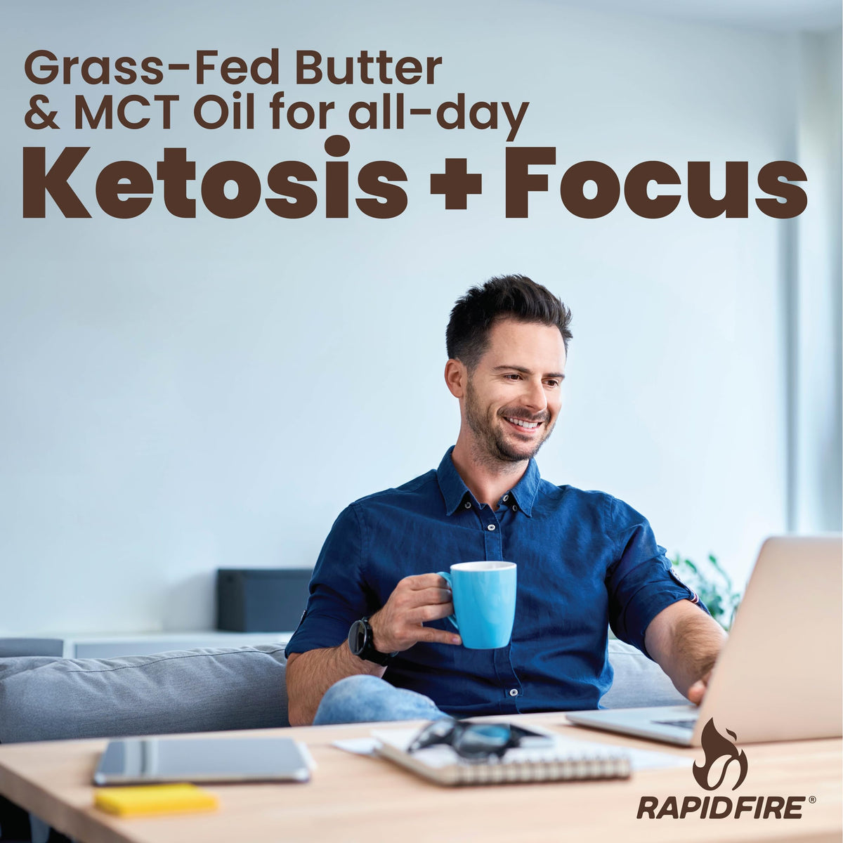Rapid Fire Ketogenic Coffee ingredients bowl featuring coconut oil and MCTs for ketone fuel.