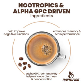 Rapid Fire Smart-Brew ingredients blend image highlights nootropic-infused concentrate for daily cognitive support.