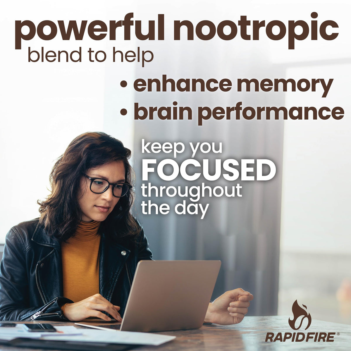 Rapid Fire Smart-Brew pod closeup highlights smooth texture and premium blend that supports sustained alertness during long tasks.