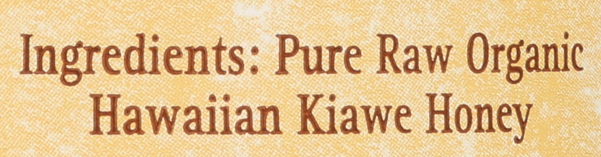 Label on Rare Hawaiian Organic Kiawe White Honey showing organic certification