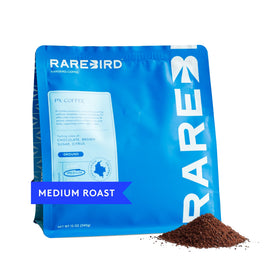 Rarebird Px Coffee 12oz bag with gentle, low-acid single-origin Arabica profile.