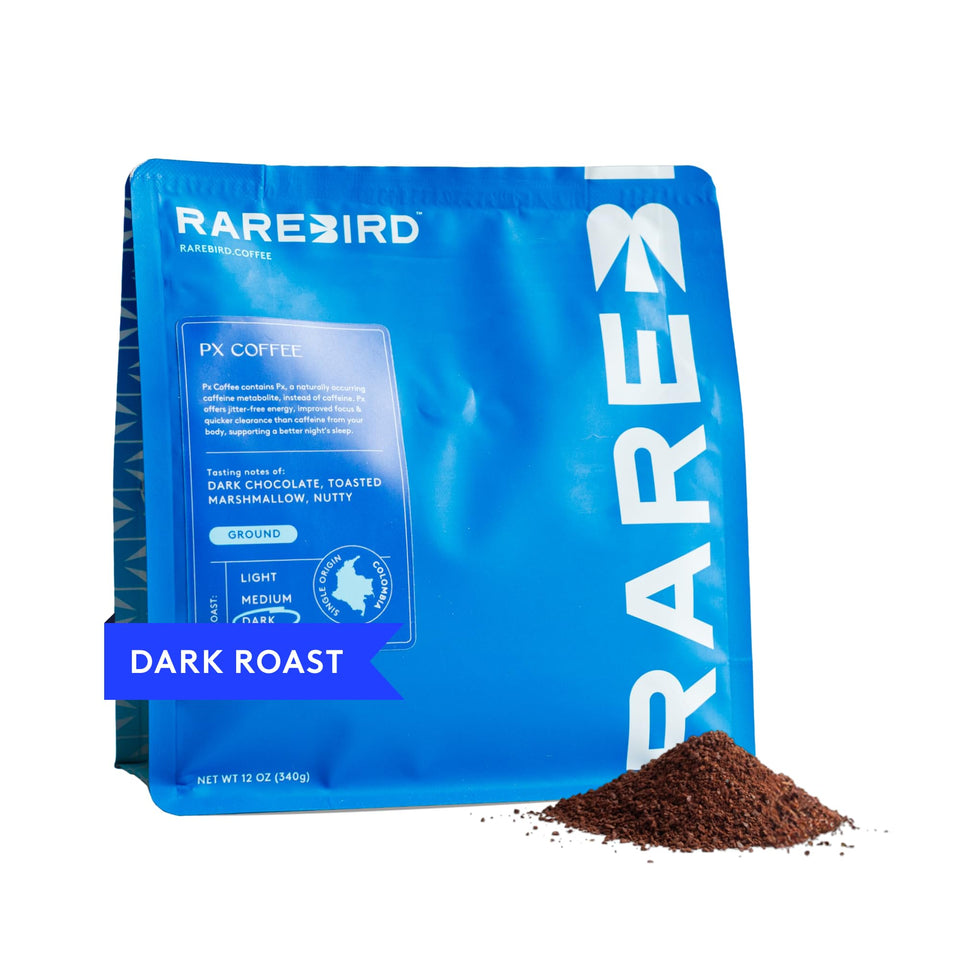 Rarebird Px Coffee jar showcasing clean energy for steady focus