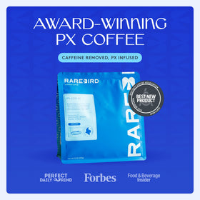 Rarebird Px Coffee pour-over cup showing mandarin and chocolate notes.