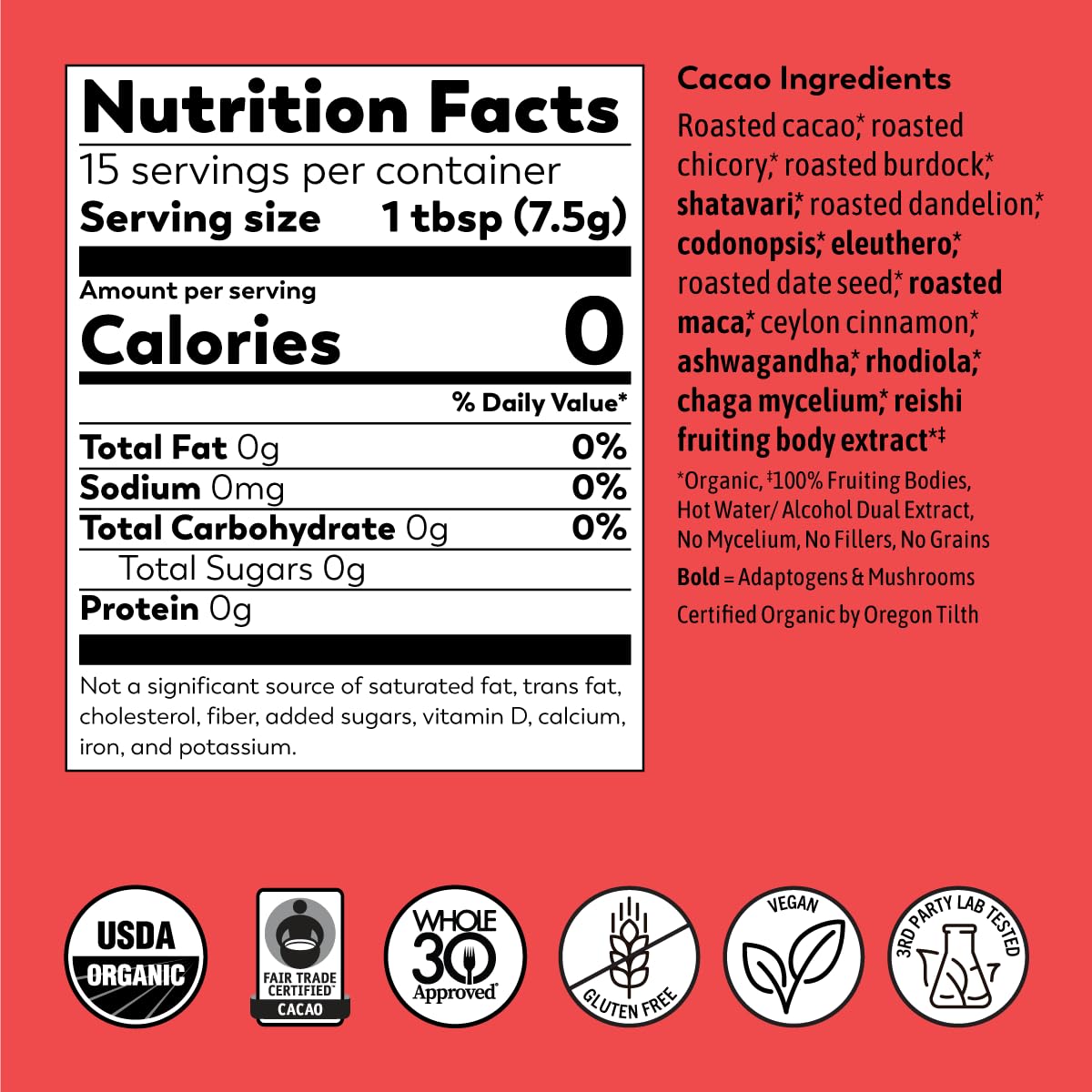 Rasa Cacao blend with rhodiola and functional mushrooms for focus