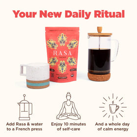 Rasa Cacao ingredients list featuring adaptogens and mushrooms