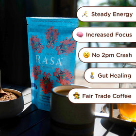 Rasa Dirty bottle back highlighting sourcing and ingredients