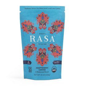 Rasa Dirty bottle front showing adaptogenic coffee blend for steady energy