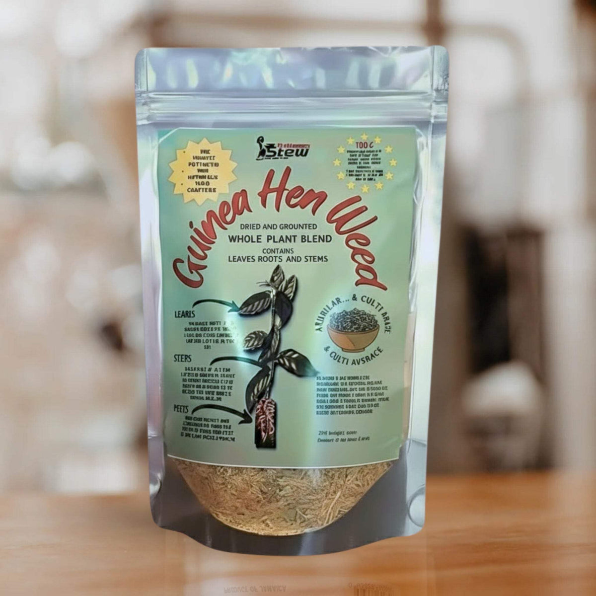 Rastaman Stew Guinea Hen Weed loose leaf tea closeup ready to brew