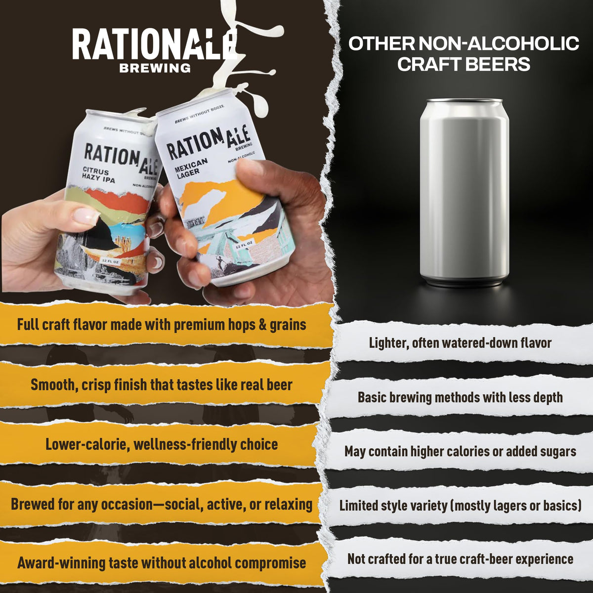 Rationale Brewing glass with NA IPA, ideal for social sipping and meal pairings.