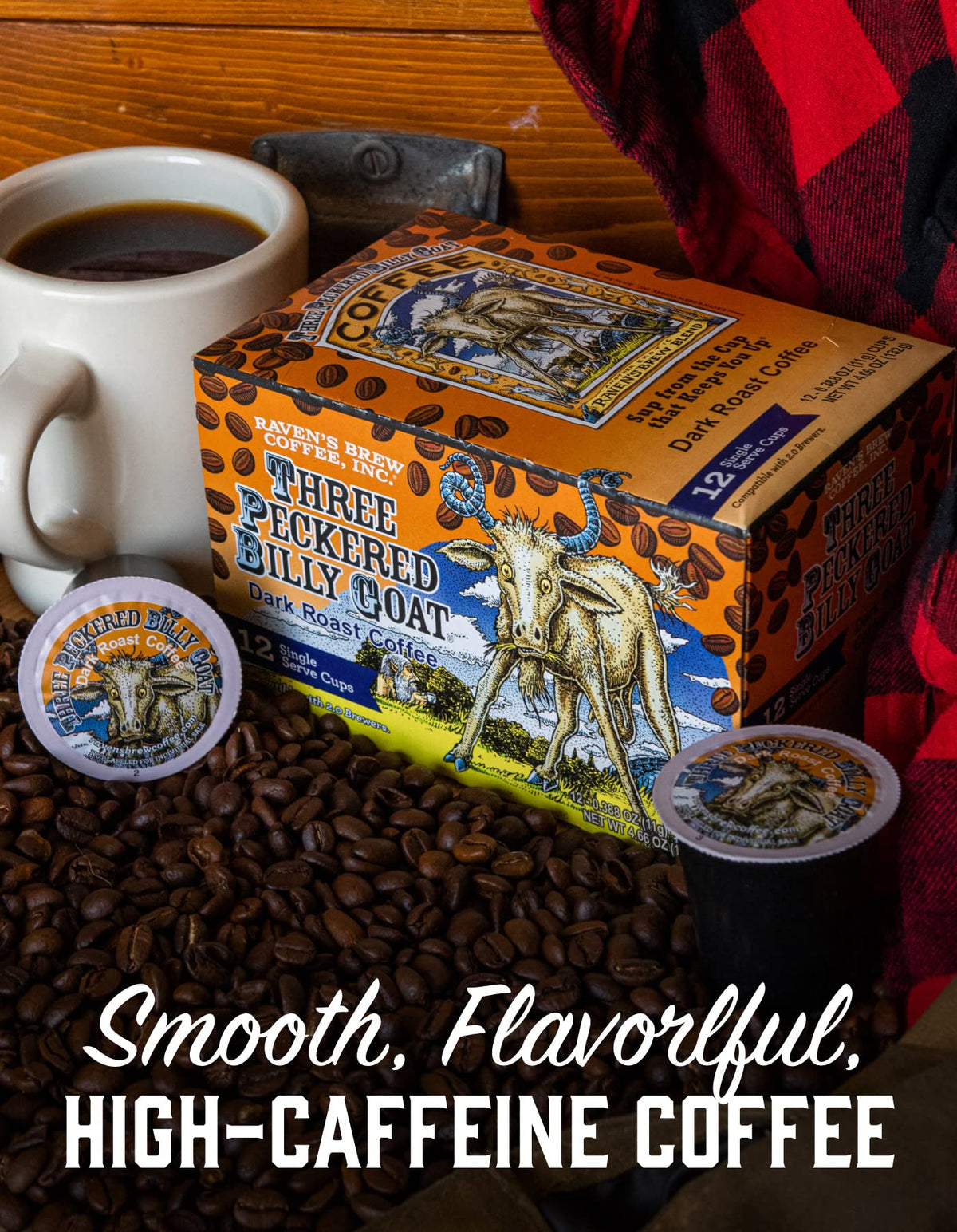 Raven's Brew coffee beans close-up highlighting rare origins and rich profile