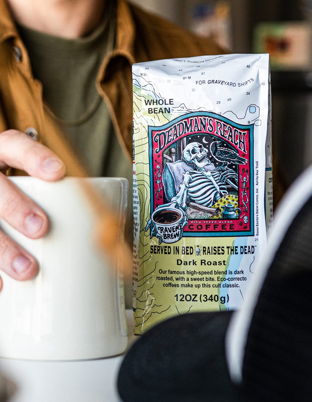 Brewed cup from Raven's Brew Deadman's Reach reveals chocolate notes and a smooth finish