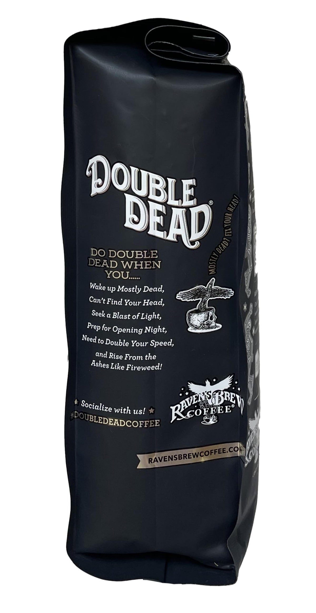 12oz Raven's Brew Double Dead package ready for brewing.