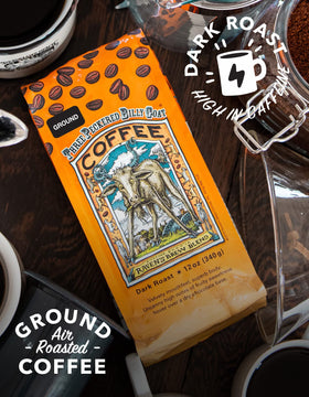 Raven's Brew high caffeine coffee ground in a cup
