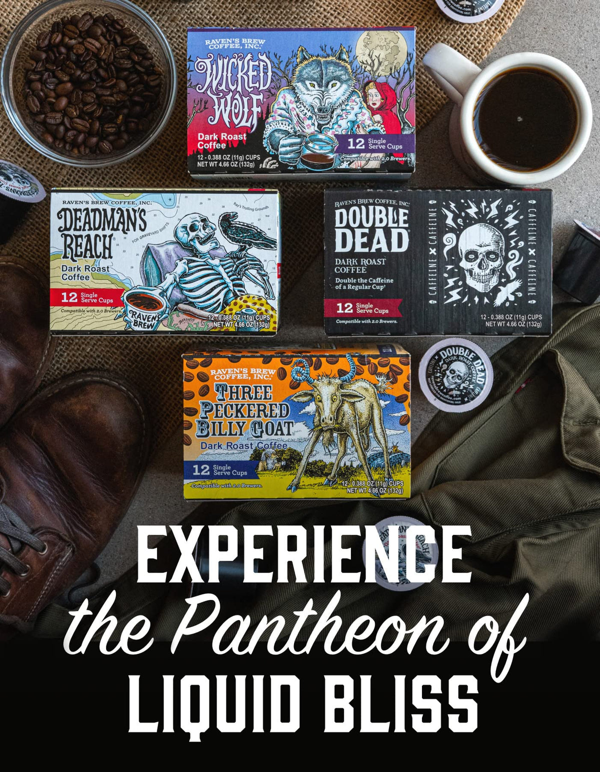 Raven's Brew nitrogen-flushed packaging close-up preserving freshness and flavor