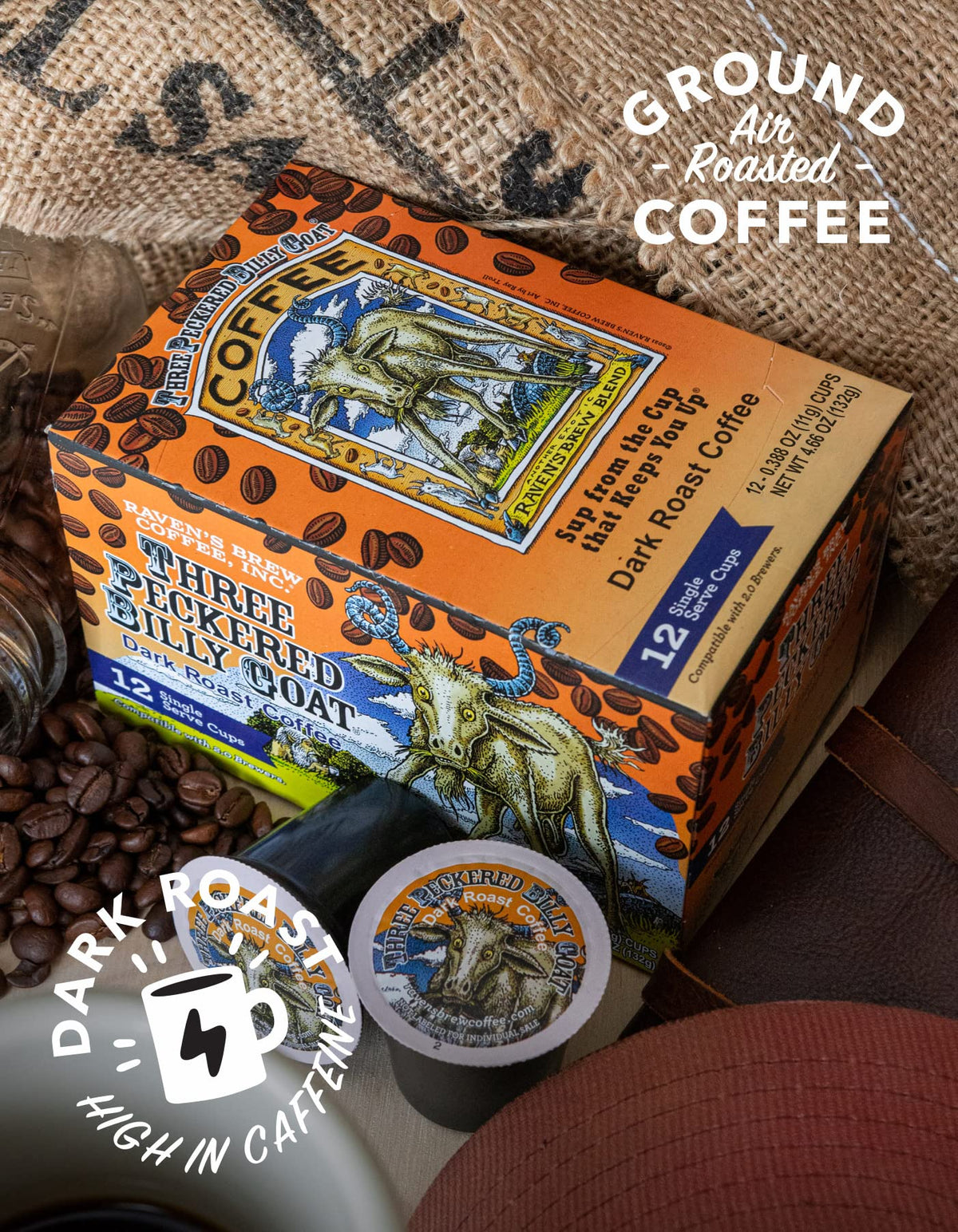 Raven's Brew packaging showing nitrogen-flushed freshness and protection from light