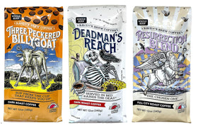 Raven's Brew Resurrection Blend 12oz bag with rich aroma and smooth finish for home brewing.