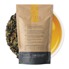 Raw Brewing Co loose-leaf tea close-up shows vibrant color and aroma.