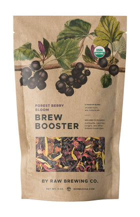 Raw Brewing Co Forest Berry Bloom Brew Booster bottle showcases bold berry flavors for cafe-quality brews.