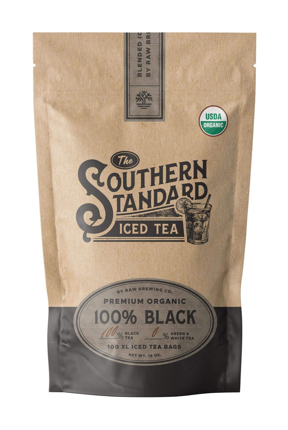 Raw Brewing The Southern Standard tea bags packaging highlights eco-conscious design