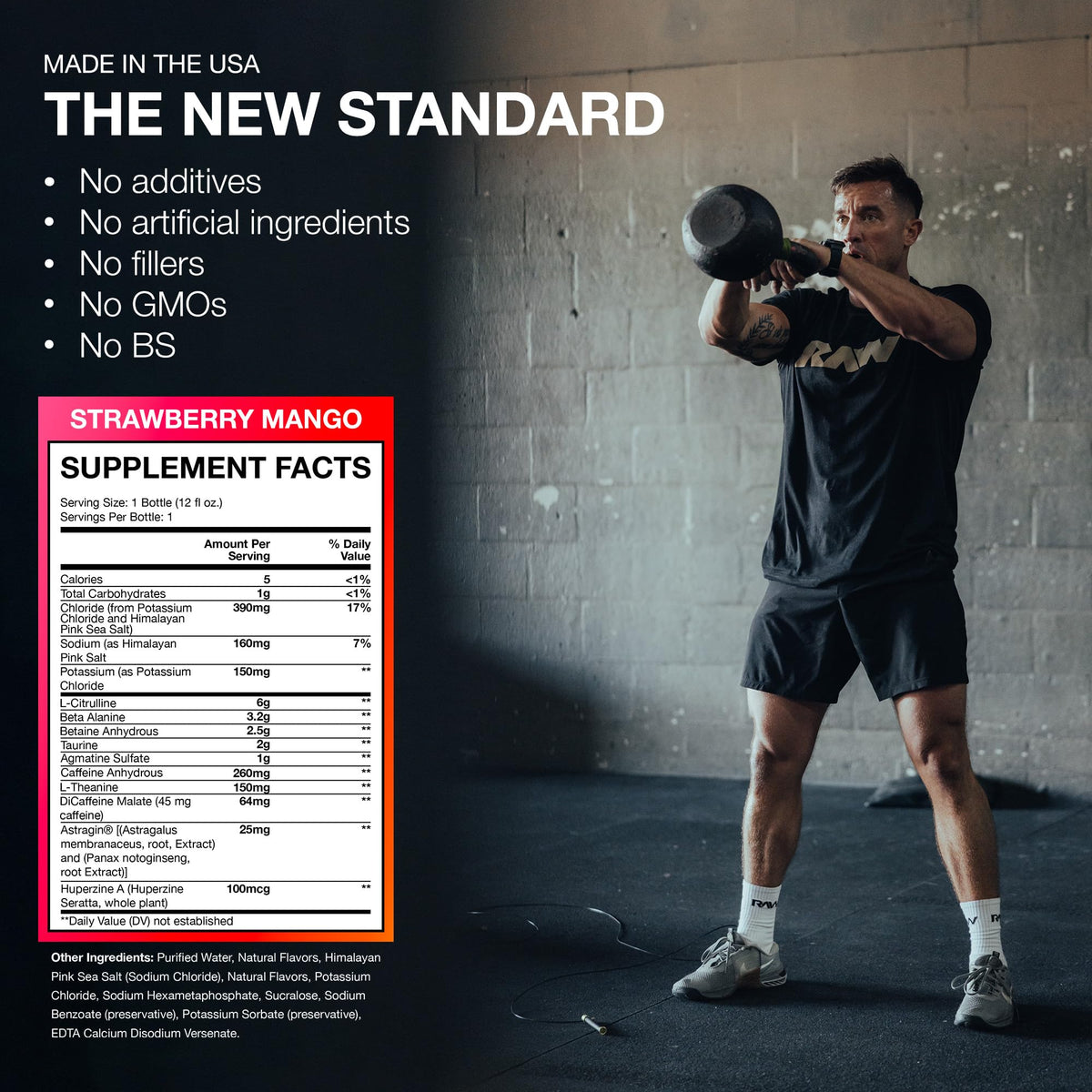 RAW can neatly stacked on shelf, compact ready-to-drink pre-workout convenience.