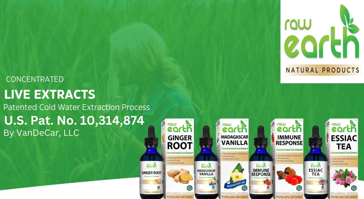 Raw Earth Essiac Tea Extract digestive wellness imagery suggesting cleansing and natural balance