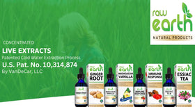 Raw Earth Essiac Tea Extract digestive wellness imagery suggesting cleansing and natural balance