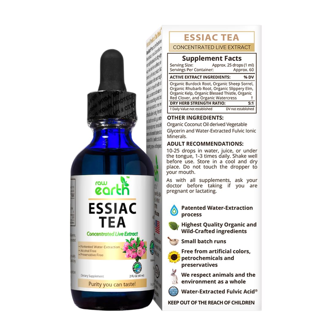 Raw Earth Essiac Tea Extract USA-grown and Europe-grown herbs seal